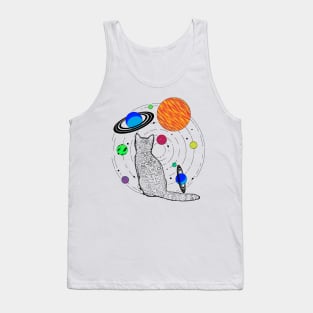 Cat Psychedelic Space Trippy Vintage Graphic Cute Tank Top